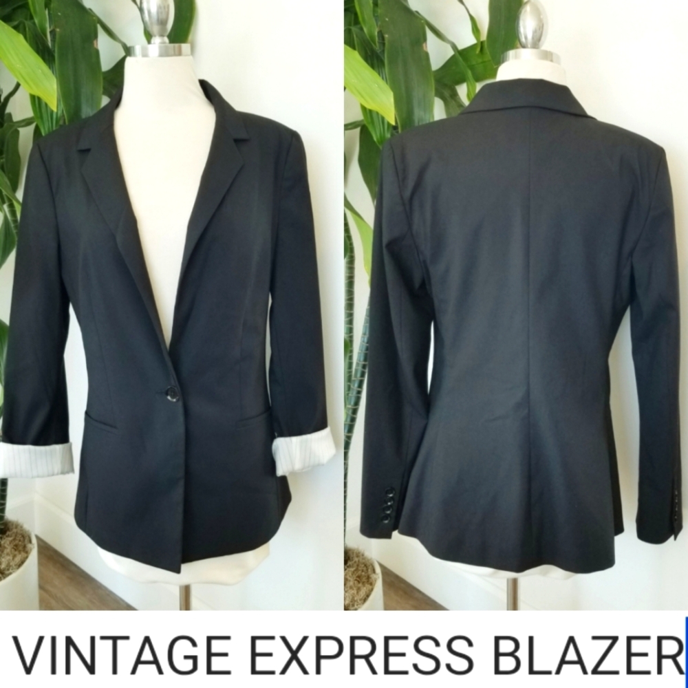 Express Vintage Black Blazer Jacket NWT Career Business Casual Lined Pin Stripe